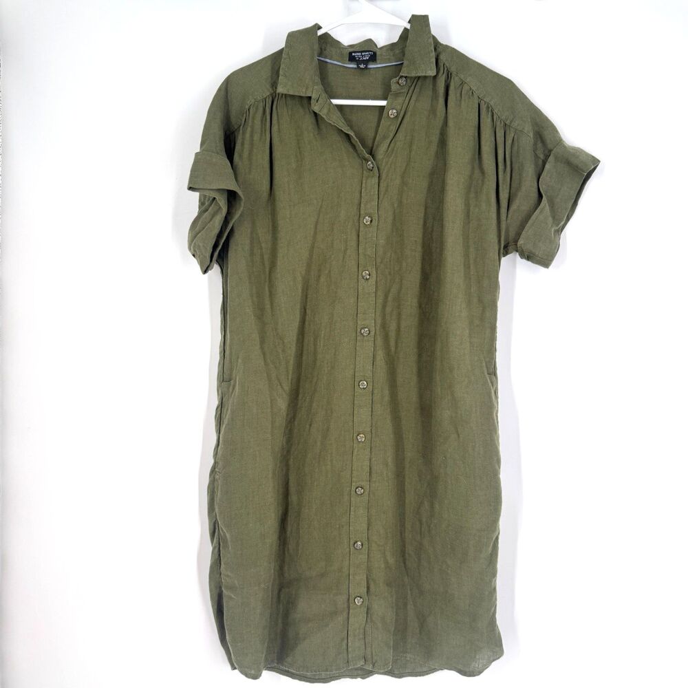 J.Crew Baird McNutt Shirt Dress Irish Linen Button Down Short Sleeve Green Sz S